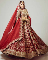 Regal Ruby Red Bridal Lehenga with Exquisite Hand Embroidery
